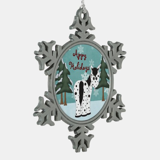 Niedlich Appetithäuser Leopard Appaloosa Pferd Schneeflocken Zinn-Ornament (Links)