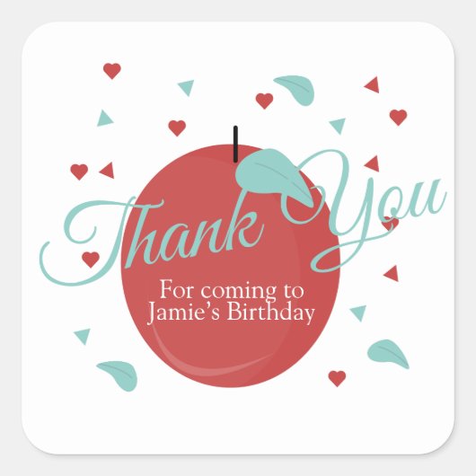 Niedlich Apple Confetti Geburtstag Rot Aquamarin Quadratischer Aufkleber (Vorderseite)