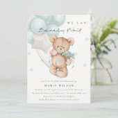 Niedlich Aqua Blue Bearly Wait Balloon Baby Dusche Einladung (Stehend Vorderseite)