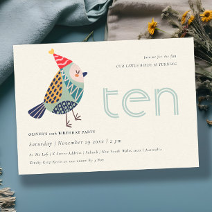 Niedlich Aqua Blue Birdie Jegliche 10. Geburtstags Dankeskarte