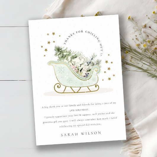 Niedlich Aqua Blue Gold Winter Schlitten Baby Dusc Dankeskarte