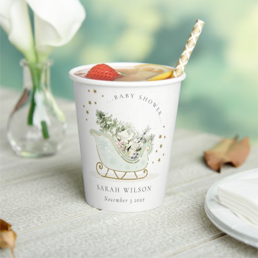 Niedlich Aqua Blue Gold Winter Schlitten Baby Dusc Pappbecher (In Situ)