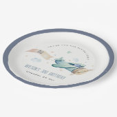 Niedlich Aqua Green Blue Kids Flugzeug Wolken Gebu Pappteller (Schrägansicht)