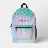Niedlich Aqua Turquoise Unicorn Glitzer Tropfen Mo Bedruckter Rucksack (Vorderseite)