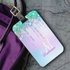 Niedlich Aqua Turquoise Unicorn Glitzer Tropfen Mo Gepäckanhänger