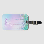 Niedlich Aqua Turquoise Unicorn Glitzer Tropfen Mo Gepäckanhänger (Vorderseite (Horizontal))