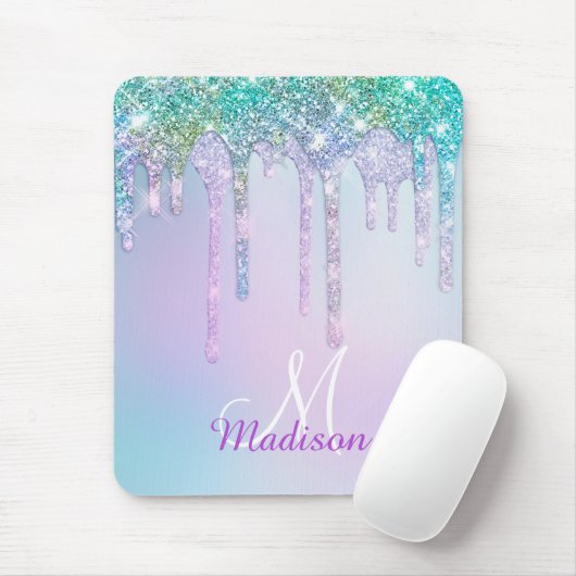 Niedlich Aqua Turquoise Unicorn Glitzer Tropfen Mo Mousepad (Mit Mouse)