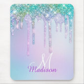 Niedlich Aqua Turquoise Unicorn Glitzer Tropfen Mo Mousepad (Vorne)