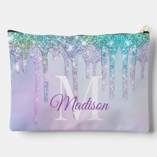 Niedlich Aqua Turquoise Unicorn Glitzer Tropfen Mo Zubehörtasche (Rückseite)