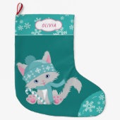 Niedlich Aquamarine Schneeflocke Kitten Großer Weihnachtsstrumpf (Vorderseite)