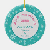 Niedlich Aquamarine Schneeflocke Kitten Keramik Ornament (Hinten)