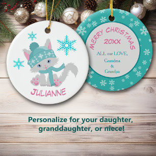 Niedlich Aquamarine Schneeflocke Kitten Keramik Ornament