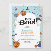 Niedlich Arch Blue Hey Boo Halloween Kindergeburts Einladung (Vorderseite)