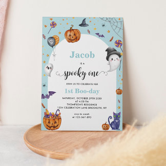 Niedlich Arch Blue Spooky Ein 1. Geburtstag Einladung