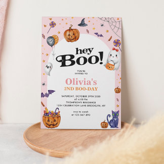 Niedlich Arch Pink Hey Boo Halloween Kindergeburts Einladung