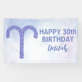 Niedlich Aries Astrologie Custom Lila Birthday Par Banner (Horizontal)