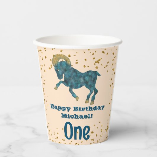 Niedlich Aries First Birthday & Gold Confetti Pappbecher (Vorderseite)