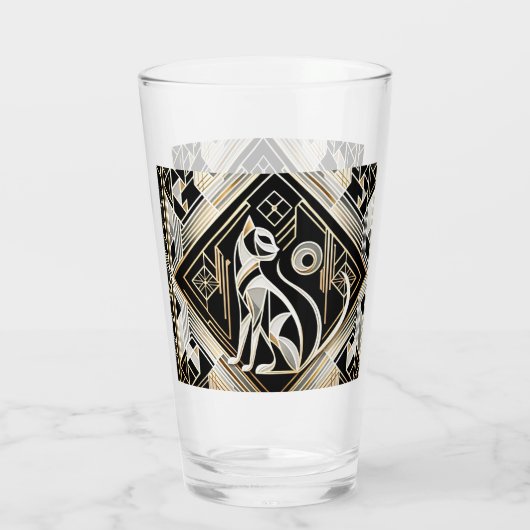 Niedlich Art Deco Katzenliebhaber Glas (Rückseite)