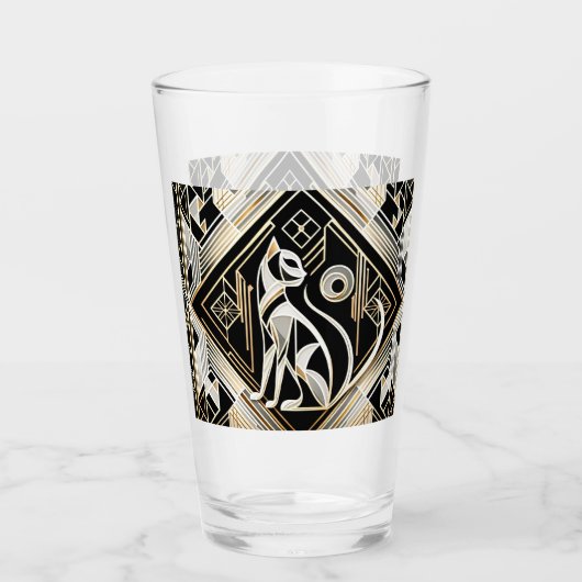 Niedlich Art Deco Katzenliebhaber Glas (Vorderseite)