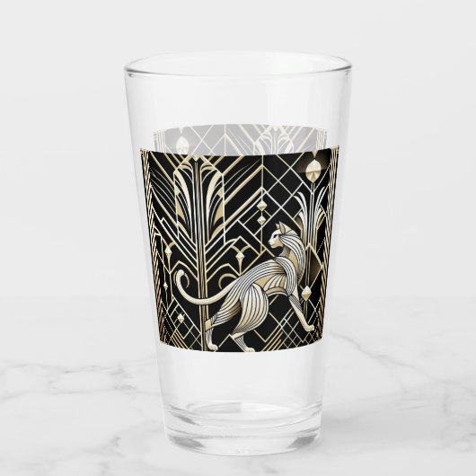 Niedlich Art Deco Katzenliebhaber Glas (Rückseite)