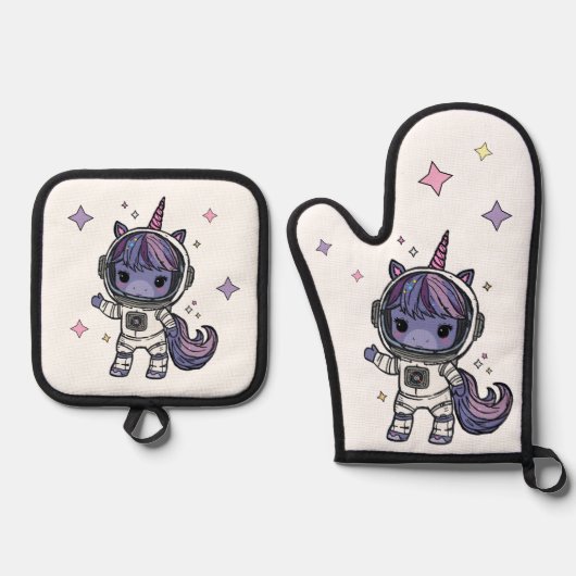 Niedlich Astro Unicorn Oven Mitt Ofenhandschuh & Topflappen-Set (Vorderseite)