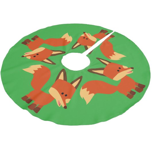 Niedlich Astute Cartoon Fox Tree Skirt Polyester Weihnachtsbaumdecke (Schrägansicht)