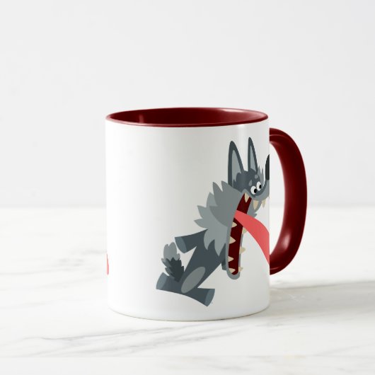Niedlich aufgeregter Cartoon Wolf Tasse (VorderseiteRechts)