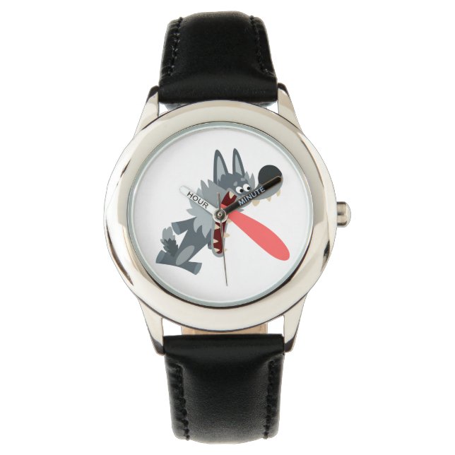 Niedlich aufgeregter Cartoon Wolf Watch Armbanduhr (Vorderseite)