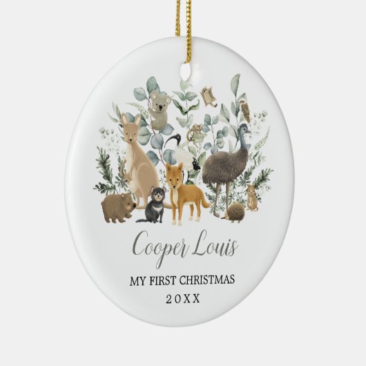 Niedlich Aussie Animals Greenery Baby 1. Weihnacht Keramik Ornament (Rechts)