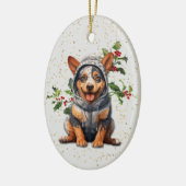 Niedlich Aussie Cattle Dog Christmas Holly Keramik Ornament (Links)