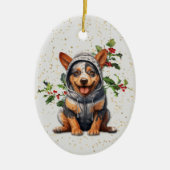 Niedlich Aussie Cattle Dog Christmas Holly Keramik Ornament (Vorne)