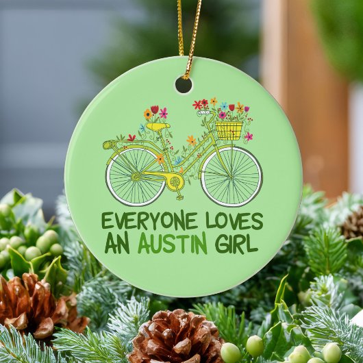 Niedlich Austin Girl Bicycle Keramik Ornament