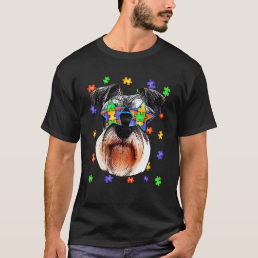 Niedlich Autism Schnauzer Dog Puzzle Sonnenbrille T-Shirt (Vorderseite)