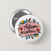 Niedlich Autismus Akzeptanz Rosa Gelbe Blüten Button (Vorne & Hinten)