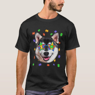 Niedlich Autismus Sibirischer Husky Dog Puzzle Son T-Shirt