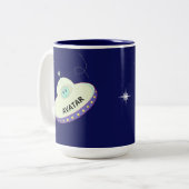 Niedlich Avatar Alien & Flying Saucer über Navy Bl Zweifarbige Tasse (Vorderseite Links)