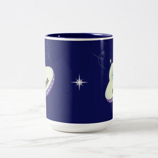 Niedlich Avatar Alien & Flying Saucer über Navy Bl Zweifarbige Tasse (Mittel)