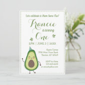 Niedlich Avocado Personalize 1 Birthday White BG Einladung (Stehend Vorderseite)