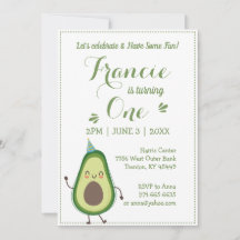 Niedlich Avocado Personalize 1 Birthday White BG