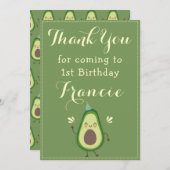 Niedlich Avocado Personalize Colorful 1. Geburtsta Dankeskarte (Vorne/Hinten)