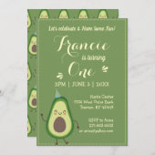 Niedlich Avocado Personalize Colorful 1. Geburtsta Einladung (Vorne/Hinten)