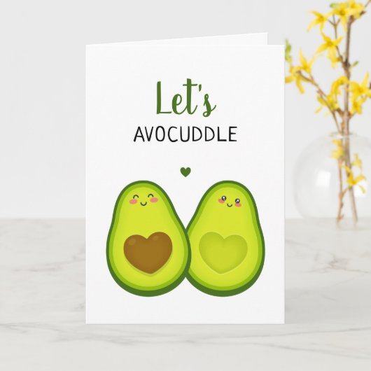 Niedlich Avocado Romantische Cuddle Liebe Romantis Karte (Gelbe Blume)