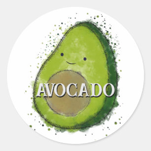 Niedlich Avocado Watercolor Runder Aufkleber