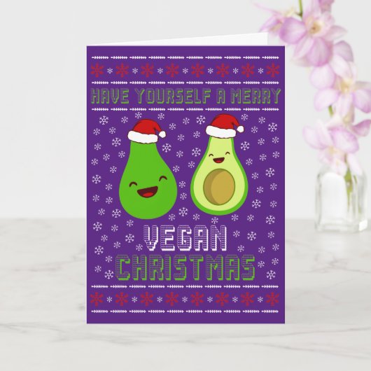 Niedlich Avocados Frohe Vegane Weihnachten Karte (Orchidee)