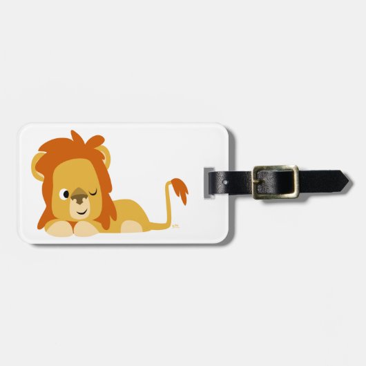 Niedlich Awake Cartoons Lion Luggage Tag Gepäckanhänger (Vorderseite horizontal)