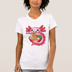 Niedlich Axolotl Eating Ramen Kawaii Noodle Cartoo T-Shirt