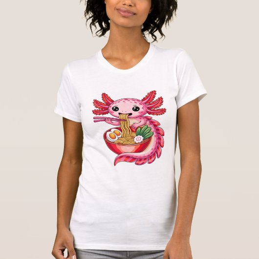 Niedlich Axolotl Eating Ramen Kawaii Noodle Cartoo T-Shirt (Vorderseite)