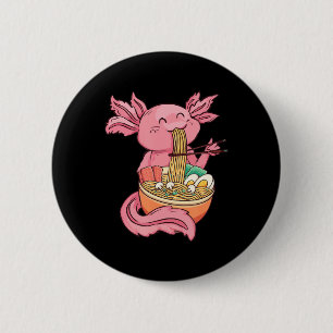 Niedlich Axolotl Eating Ramen Noodles Kawaii Anime Button