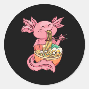 Niedlich Axolotl Eating Ramen Noodles Kawaii Anime Runder Aufkleber