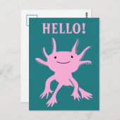 Niedlich Axolotl Pink Salamander Hallo Postcard Postkarte (Vorne/Hinten)